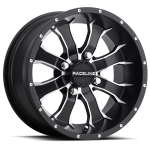 Raceline A77 Mamba 12x7in / 4x110 BP / 10mm Offset / 83.8mm Bore - Black & Machined Wheel